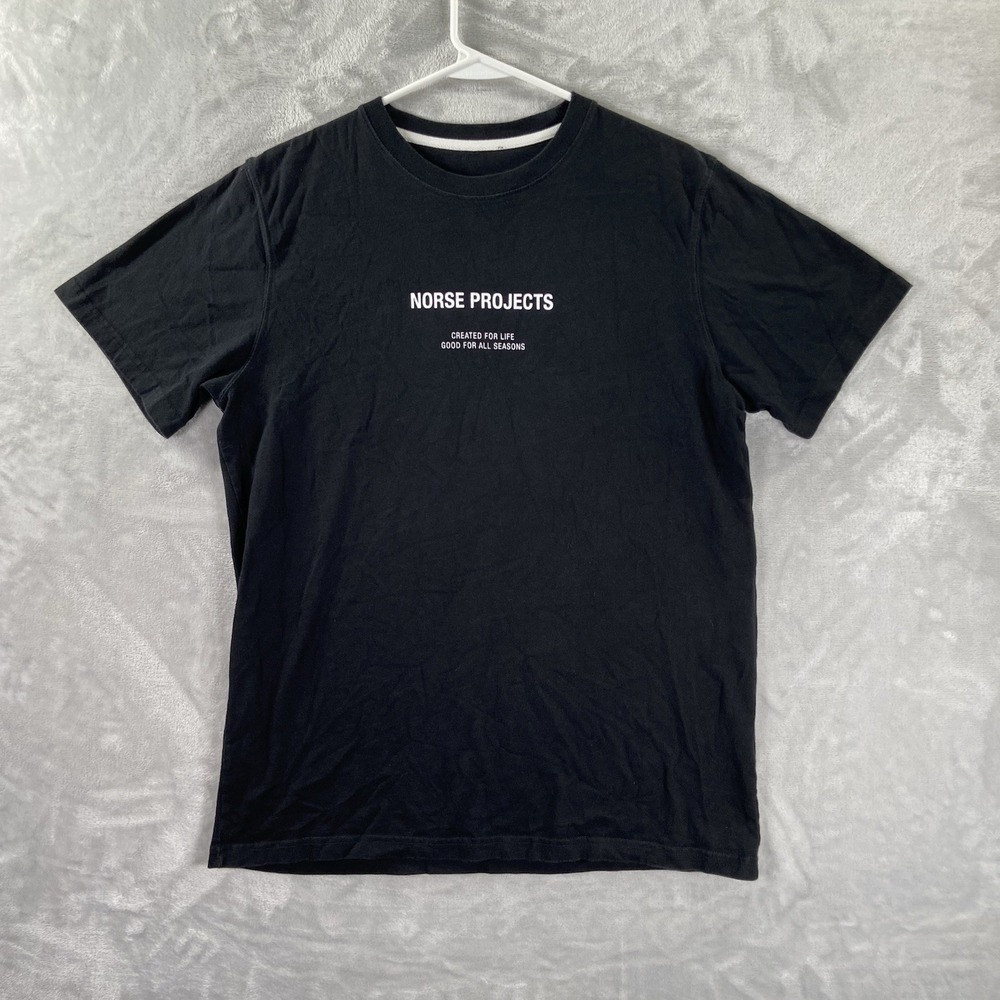 Norse Projects T-Shirt men's Large Crew Neck Short Sleeve Slim Black Niels Logo
